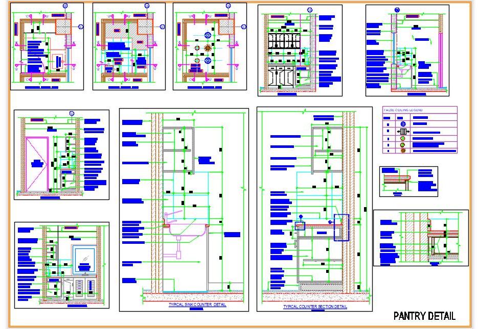 L-Shaped Pantry AutoCAD- Complete Layout with Storage & Sections